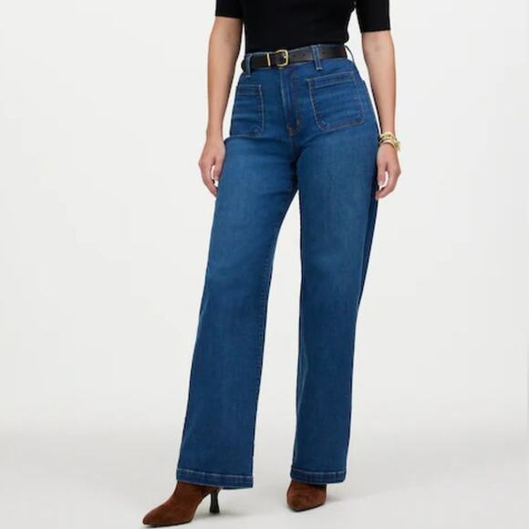 Madewell Curvy Emmett Wide Leg Trouser Jeans Patch Pockets Medium Wash 26 - Picture 1 of 12